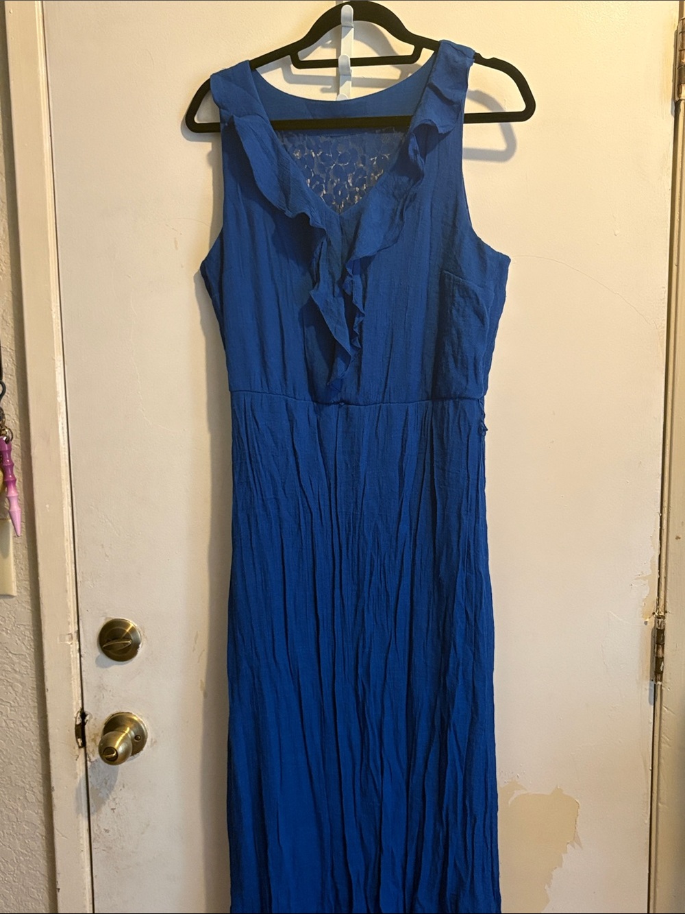 AB Studio Royal Blue Sleeveless Ruffle Maxi Dress